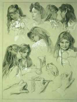 Alfons Mucha "Documents decoratifs", studium do planszy, ołówek, biel, papier, 1902